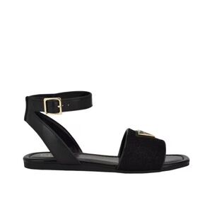 Black Flat Sandals with Adjustable Ankle Strap